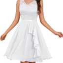 Meetjen Women's Cocktail Party Dresses 2025 Handkerchief Hem Lace Formal Wedding Guest Bridesmaid Fancy Prom Dress (XX-Large, White-lace Chiffon)