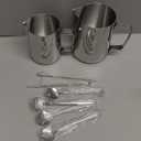 Irenare 2 Pcs Milk Frothing Pitcher 12 Oz and 20 Oz Stainless Steel Milk Frother Cup with 4 Floral Dessert Coffee Spoons 2 Decorating Art Pens Espresso Accessories Set for Kitchen Cafe Bar(Silver)