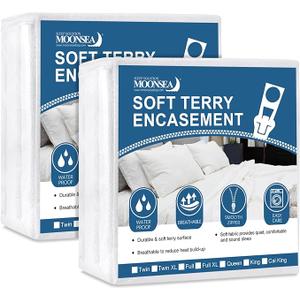 Zippered Mattress Protector 2 Pack with Ultra Soft Terry Surface, 6-Side Waterproof Mattress Encasement, Durable Zipper, Noiseless, for Standard Queen Size Mattress 60'' X 80''(10-14 in.H)