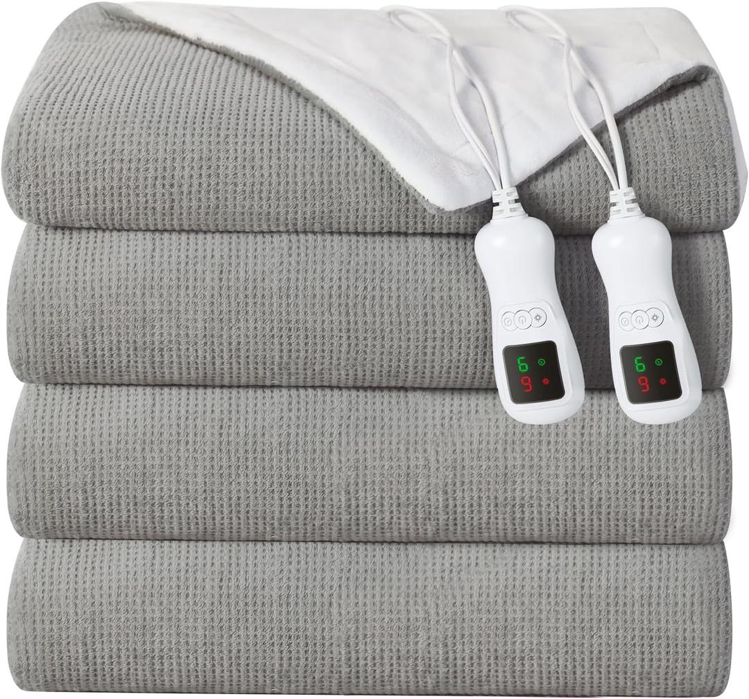 Electric Heated Blanket Queen Size, Washable Blanket Warmer with Dual Control for Home for Adults, Super Cozy Soft Fabric, 84" x 90", 9 Heat Levels, 1-9H Auto-Off, ETL Certified, Gray