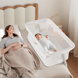 Cowiewie Bassinet Bedside Sleeper,Baby Bassinets Higher Place on Bed,5-Position Adjustment Baby Crib,Breathable 360All-Around Mesh Sides Bedside Bassinet,Space-Saving Bedside CribsHeight(37.4-41.3")