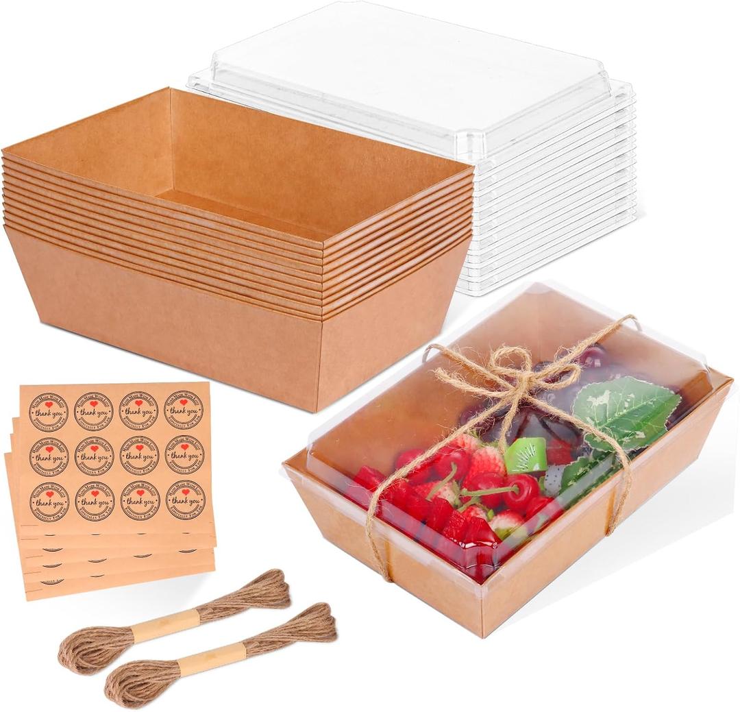 30 Pack Charcuterie Boxes with Clear Lids, 8x6 Inch To Go Paper Charcuterie Box, Food Disposable Containers, Charcuterie Board with Lid for Sandwiches, Strawberries, Cookie, Cake Slice, Cupcakes (Brown)