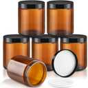 8oz Glass Jar - 6 Pack Empty Thick Round Glass jar with Plastic Lids,Refillable Wide Mouth Storage Containers for Spice,Lotion,Body Butter,Salves Ointments,Candle Making (Amber)
