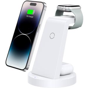 3 in 1 Charging Station for iPhone - Wireless Charger for Apple Products Multiple Devices - Charging Dock Stand for AirPods (for iPhone 16e 16 15 14 13 pro 12 11 X Max) (White)