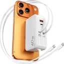 4-in-1 GaN Charger Block for iPhone 17,Travel Essentials 40W Max Fast Charging Block Retractable Cable for 2 Type-C,Retractable Phone Charger Plug for iPhone 17 Pro Max/16/15,iPad,Galaxy S25,Pixel 10