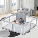 79"79" Extra Large Baby Playpen, Baby Play Pen for Babies and Toddlers, Play Yard for Indoor & Outdoor, Sturdy Safety Playard with Soft Breathable Mesh, Anti-Fall, Grey
