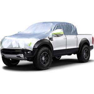 Half Car Cover All Weather Car Body Cover Sunshade Cover Snow Cover Waterproof Snowproof Universal 210D Oxford Fabric (Fit Small/Medium Size Pickup (Crew Cab))