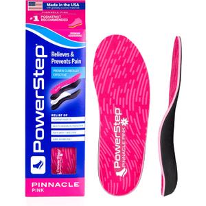 PowerStep Pinnacle Pink Orthotics for Women - Arch Support Inserts for Plantar Fasciitis Relief- Made in USA- Maximum Cushioning Arch Support, Deep Heel Cup for Pronation