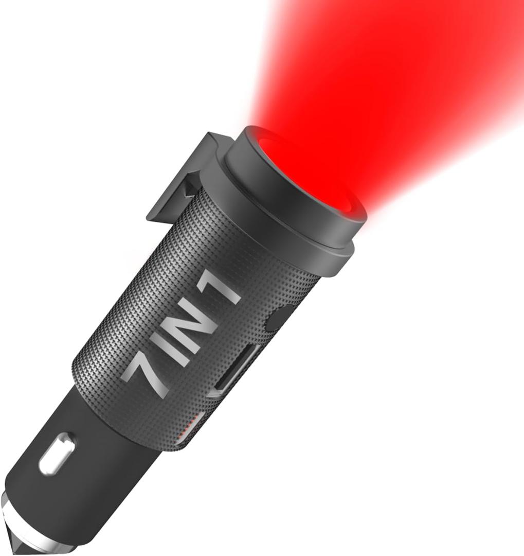 Car Emergency Tool, Car Emergency Flashlight, Small Rechargeable Flashlight Escape Tool, Compact Travel Strobe Flashlight, Car Survival Flashlight Emergency Kit, Window Breaker USB C Car Charger Balck