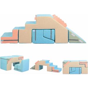 Asweets 4 in 1 Foam Climbing Blocks for Toddlers, Indoor Soft Climb and Crawl Play Climbing Toys for Creativity & Imagination, (Linen-Blue-Pink), 31.5''L x 15.4''W x 16.9''H