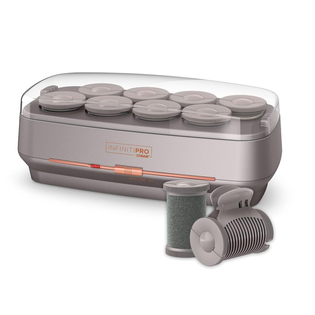 INFINITIPRO BY CONAIR Ceramic Flocked Hot Rollers for Long, Medium, and All Hair - Hair Curler - Hair Roller Clips Included - 2 inch Rollers