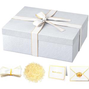 JOYIT White Gift Box 16.5''x13''x5.5'' - Large Gift Boxes with Lid for Presents Packaging, Birthday, Christmas, Wedding, Anniversary, Big Gift Box with Ribbon, Shred Filler, Card, Wax Seal (White)