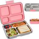 BABHAMNESS Stainless Steel Kids Bento Lunch Box, 4-Compartments with Silicone Container, Dishwasher-Safe, Child-Friendly Design for School and Travel,BPA-Free(Pink)