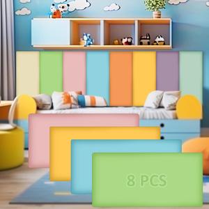Hahafelt 8 Pack Wall Padding for Playroom Peel and Stick Headboard 3D Anti Collision Upholstered Wall Panels Self Adhesive Headboard Panel for Protection (15.75" X 7.87" X 1.18",Fresh Colors)