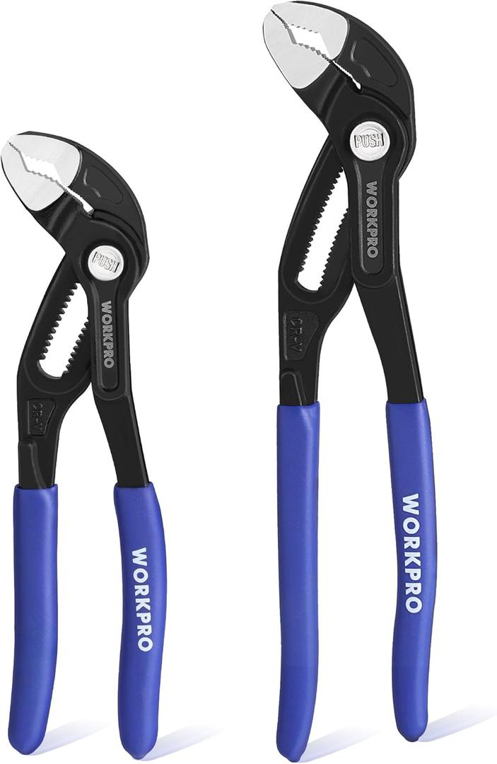 WORKPRO 7" & 10" Groove Joint Pliers Set, Upgraded Wide Opening Slip Joint Pliers Set, V-Jaw Quick Adjustable Plier, CR-V Steel, Dual Serrated, Water Pump Plier for Home & Industrial Repair, Soft Grip