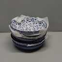 Selamica Porcelain 26 Ounce Pasta Bowls Set of 6, 8 inch Wide and Shallow Salad Bowls, Serving Bowls, Microwave & Dishwasher Safe, Sturdy & Stackable, Vintage Blue