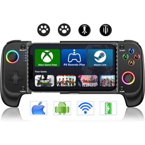 KICKDOT Wireless Phone Controller for iPhone/Android With Hall Joystick, Mobile Gaming Controller for iOS Support Xbox Game Pass, PlayStation, Steam Link, Call of Duty,Roblox, Cloud Gamepad