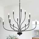 12-Lights Black Farmhouse Chandelier for Dining Room, 34 Inch Large Chandeliers for High Ceilings Foyer Modern Pendant Light Fixture for Living Room Entryway Hallway Kitchen Island E12