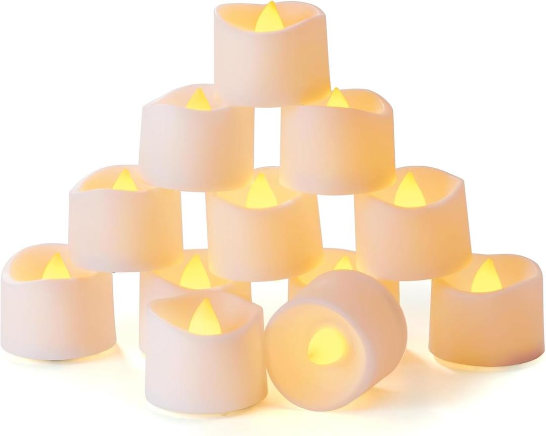 Homemory Timer Tea Lights Candles Battery Operated, 6H Timer Built-in, Auto On Daily, Flameless LED Tealight Votives for Table Centerpieces, Lantern, Holiday Decor, Warm Lamp, No Remote, 12-Pack (Bright Amber Glow, White Base)