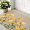 LUMI Spring Floral Door Mat, Low Profile Thin Mesh Doormats, Dirt Trapper Stain Resistant Welcome Mats, Waterproof Outside Mat for Home Decor, 24"x36", Beige