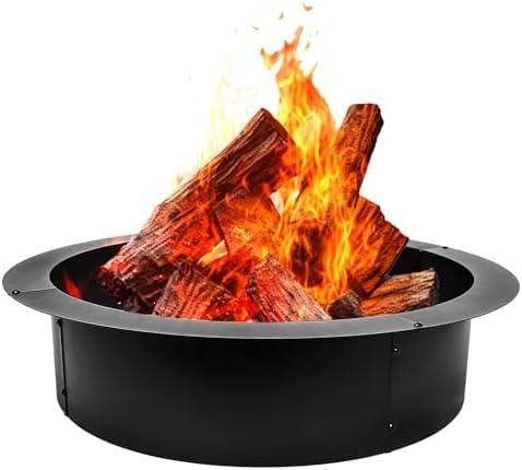 Smokeless Fire Pit Ring 36-Inch Outer/30-Inch Inner Diameter for Outside, Heavy Duty Steel Wood Burning Fire Pit Ring Insert, DIY Ring Insert, Easy Setup Above or In-Ground for Backyard Camping, Black