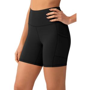 YUNOGA Womens High Waist Biker Shorts with Pockets 6"/8" Yoga Shorts Gym Workout Running Spandex Shorts (Black, XL)