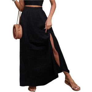 GORGLITTER Women's Boho Flowy A Line Maxi Skirt Summer Beach Trendy Vacation Slit High Waisted Split Long Skirts (Medium)