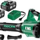 KIMO Cordless Leaf Blower with Battery and Charger, 750CFM 220MPH, 4 Speeds w/Turbo Mode, Brushless Motor, 3 Extended Tube, 2x4.0Ah Battery Powered Leaf Blowers for Lawn Care Patio Cleaning Wet Leaves