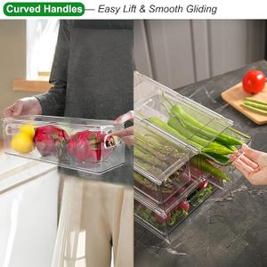 1 Pack Stackable Refrigerator Organizer Bins with Pull-Out Drawer, Clear BPA-Free Food Storage Containers for Fridge Freezer, Kitchen Pantry Cabinet & Bathroom Vanity Organization