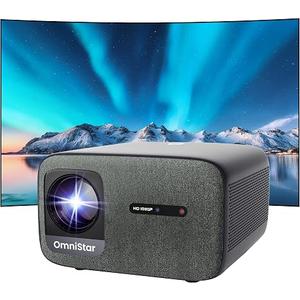 OmniStar L80 4K Supported Projector, Native 1080P Mini Projector with WiFi and Bluetooth, 1500 ANSI Lumens, Auto Focus & Auto Keystone, 2x15W Speakers, 200" Display, HDMI/USB/TV Stick Compatible