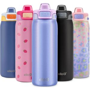 Ello Kids Pop & Fill 18oz Stainless Steel Water Bottle with Quick Fill Technology, Double-Wall Vacuum Insulation, Leak Proof Locking Lid, Sip & Chug, BPA Free, Gifts for Girls Boys, Purple Holographic