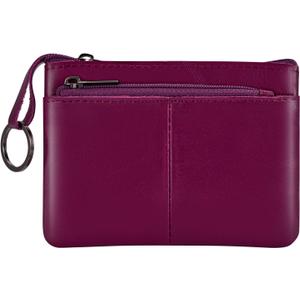 Purple Genuine Leather Multi-Functional Wallet - Compact Card Holder, Coin Purse & Key Organizer with 3 Zippers, Built-in Key Ring, Perfect for Travel, Work & Daily Use