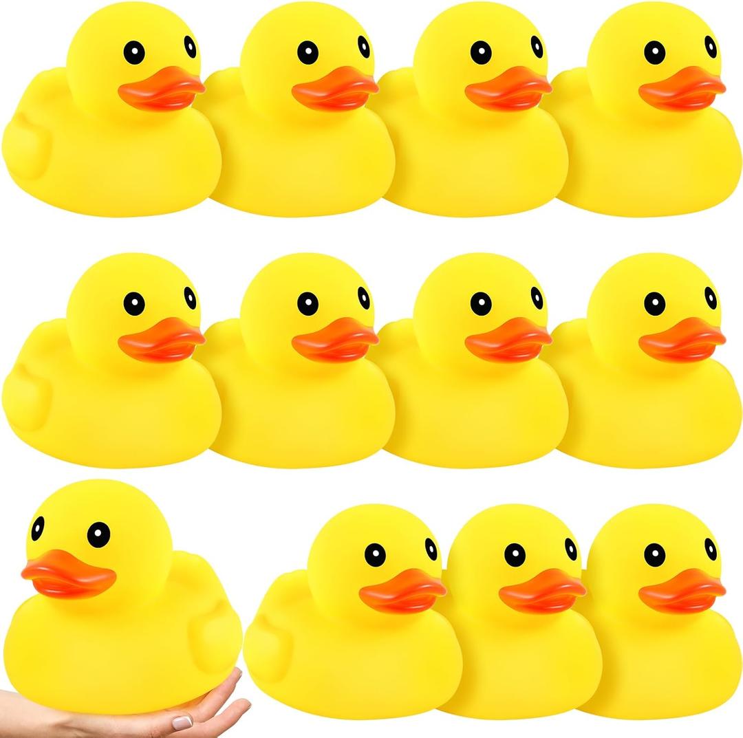 Deekin 12 Pcs Large Yellow Rubber Ducks Bulk Large Duck Squeak Rubber Bathtub Floating Bath for Birthday Party Decoration Gift Swimming Pool (7 Inch)