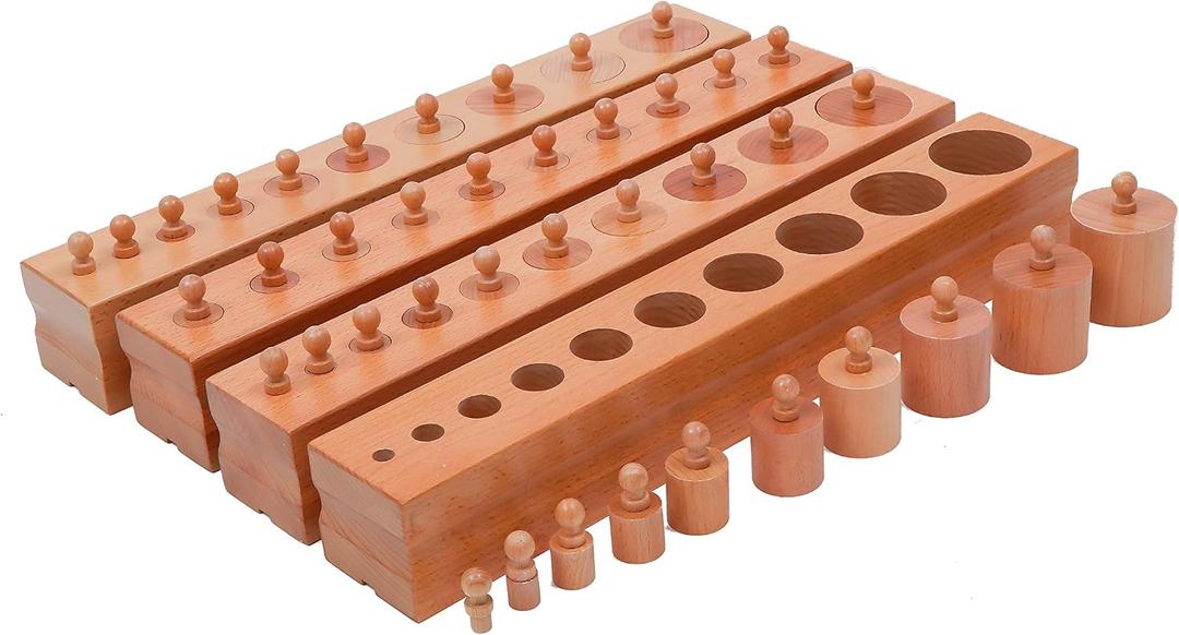 Adena Montessori Cylinder Block (Set of 4)-Montessori Educational Wooden Toy for Fine Motor Skills, Hand-Eye Coordination, and Cognitive Development, Medium, Small