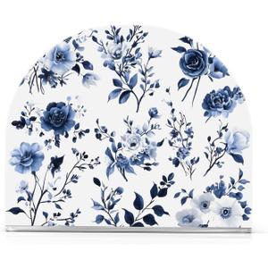Blue White Porcelain Flower Napkin Holder for Table Paper Napkins Holder Acrylic Tissue Dispenser Kitchen Dining Room Bathroom Party Car Decor (4.1x4.9x1.97in, NH065)