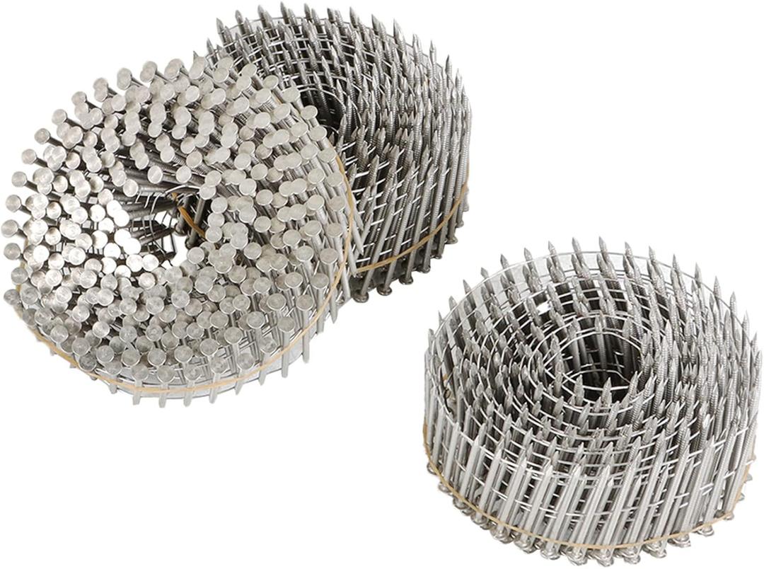marddpair 3600 Count 1-3/4-Inch x .090-Inch 15-Degree Ring Shank Stainless Steel Siding Nails Collated Wire Coil for Wood or Fencing
