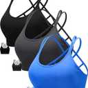 RUNNING GIRL Sports Bras for Women Pack Criss Cross Back Sexy Strappy Sports Bra Seamless Padded Yoga Bra with Removable Cups (Medium, 3Pack Black/Grey/Blue)