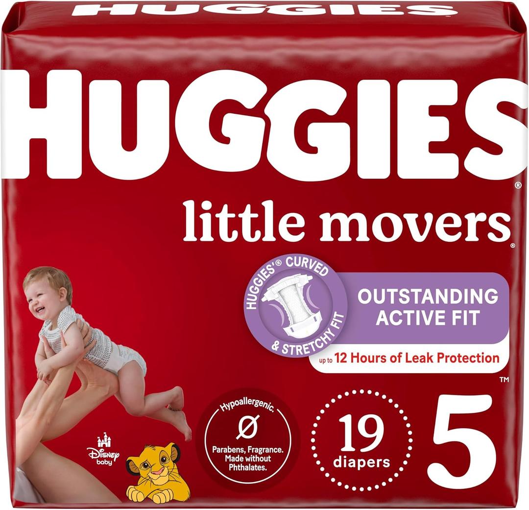 Huggies Size 5 Diapers, Little Movers Baby Diapers, Size 5 (27+ lbs), 19 Count