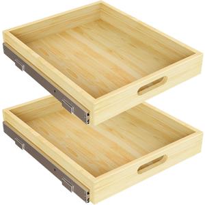 2 Set Pull Out Cabinet Organizer, Soft Close Slide Out Wood Drawer Storage Shelves for Kitchen, Base Cabinet Organization for Pantry, Finished, Heavy-Duty, Bottom Assembly (15 W x 21 D)