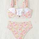 Fanuerg Women's High Waisted Bikini Sets Wide Straps Two Piece Swimsuit Floral Print Bathing Suits (White, L)