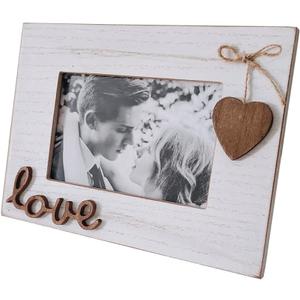 4x6 Love Picture Frame Horizontal White with Heart for Table Top and Wall Mounting-Distressed Wooden Photo Frame HD Glass Inside (white)