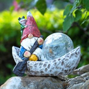 Garden Gnome Statue,Solar Gnomes Figurine,Outdoor Gnome Decor,Gnomes Decorations for Yard with Solar Light,Gnome Sculptures for Patio Lawn Ornaments (Little Man)