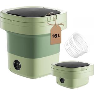 Portable Washing Machine, 16L Large Capacity Laundry Washer Cleaning for Underwear, Baby Clothes, Shirts,Small Delicates. Foldable Mini Washer and Dryer Combo for Apartment,Hotel,Camp,RV,Travel(Green)