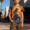 Funnycokid Boys Girls Shirts Graphic T-Shirt Neon Clothes Kids Novelty Youth Short Sleeve Animal Print Tees 4-16 Years (8-9 Years, Dinosaur)
