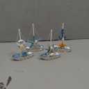 TIHOOD 4PCS Mini Sailboat Model Decoration Wooden Miniature Sailing Boat Home Decor Set, Beach Nautical Design, Navy Blue and White, 4.4 x 6.8 Inch