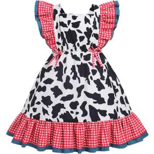 IDOPIP Toddler Baby Girls Cow Plaid Strawberry Rainbow Tutu Dress Summer Sleeveless Princess Birthday Party Dresses Clothes (5-6 Years)