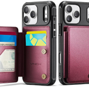 Vinich for iPhone 17 Pro Wallet Case with Card Holder, RFID Blocking Credit Slots Kickstand Shockproof Phone Cover Fit for iPhone 17 Pro 6.3" Wine Red