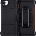for Defender Phone Case iPhone 16 e Case with Belt Clip, for Shockproof iPhone 16e PhoneCase Rugged, 2 Layers of Sturdy for iPhone16e Cases Heavy Duty, Military-Grade Cover for 16eCase Black & Orange