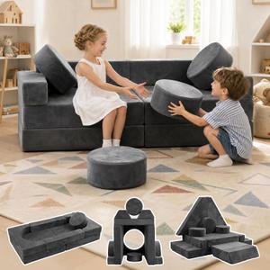 HOMFINE 16PCS Modular Kids Play Couch Set, Sectional Sofa for Playroom, 14.7"x32.4"x55.1"