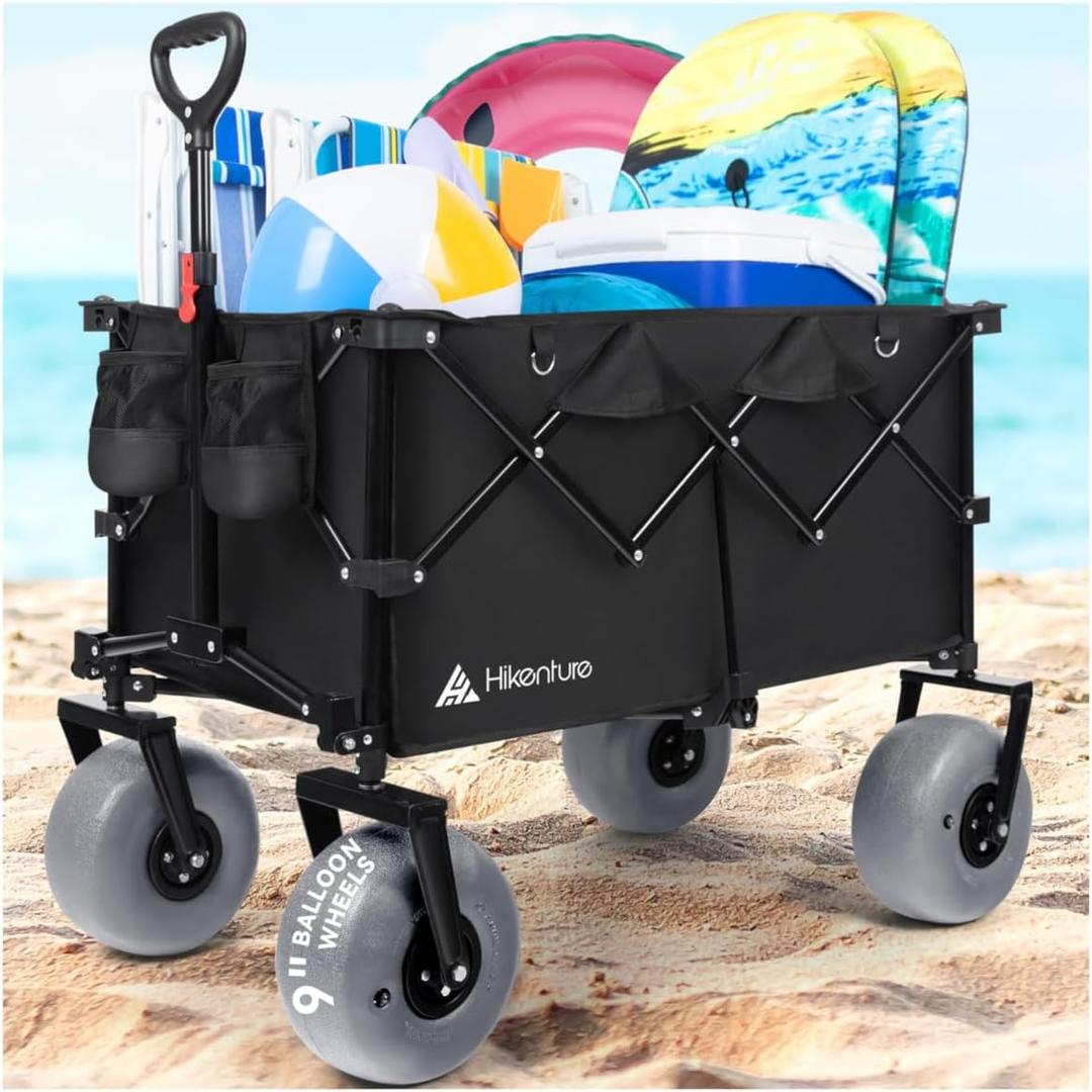 Hikenture Beach Wagon with Balloon Wheels, 9" PU Tires Collapsible Wagon, 308lbs Heavy Duty Beach Cart with Big Wheels for Sand, Large Capacity Utility Wagons Carts Foldable (Grey Wheels) Hikenture Beach Wagon with Balloon Wheels, 9" PU Tires Collapsible Wagon, 308lbs Heavy Duty Beach Cart with Big Wheels for Sand, Large Capacity Utility Wagons Carts Foldable (Grey Wheels)